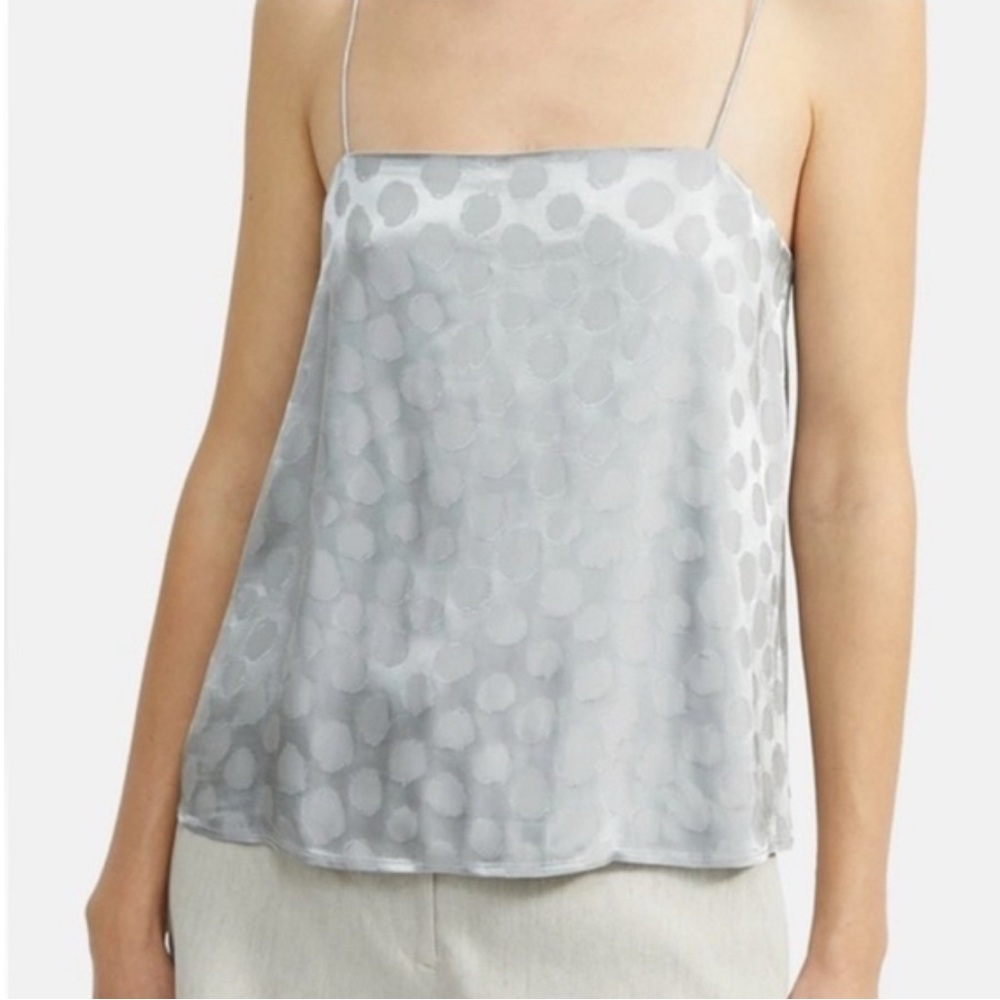 NWT Theory Silver Polka Dotted /Gray Clean Tank Brushed Jacquard Blouse PETITE